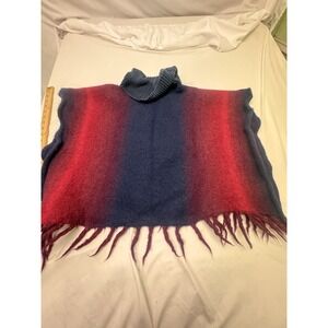 Indigenous Womens Alpaca Cotton Peruvian Red Blue Hippie Fringe Ombre Shawl Shor